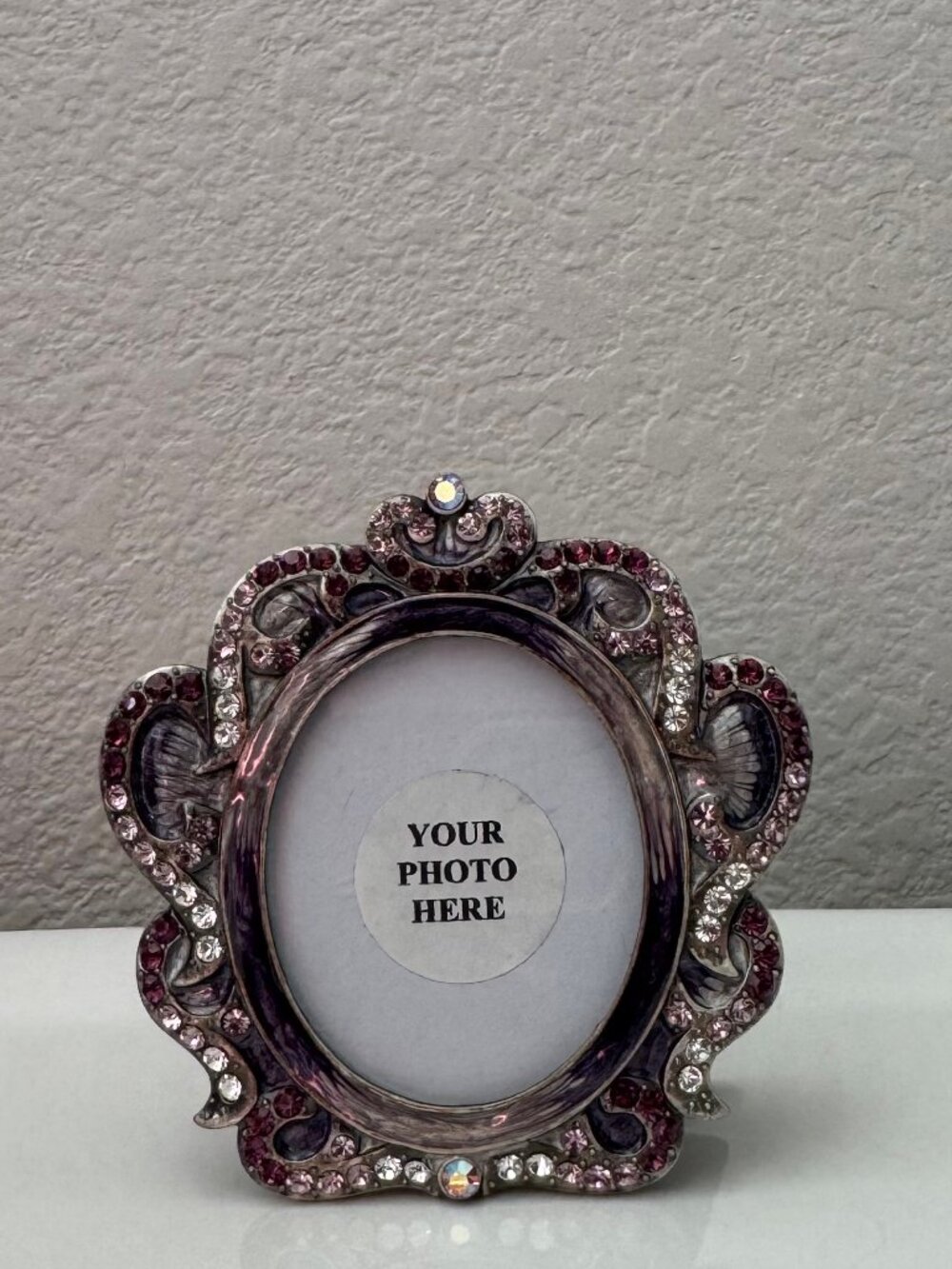 Art Nouveau Clear/purple Rhinestone Enamel Mini Picture Frame VTG MINT!